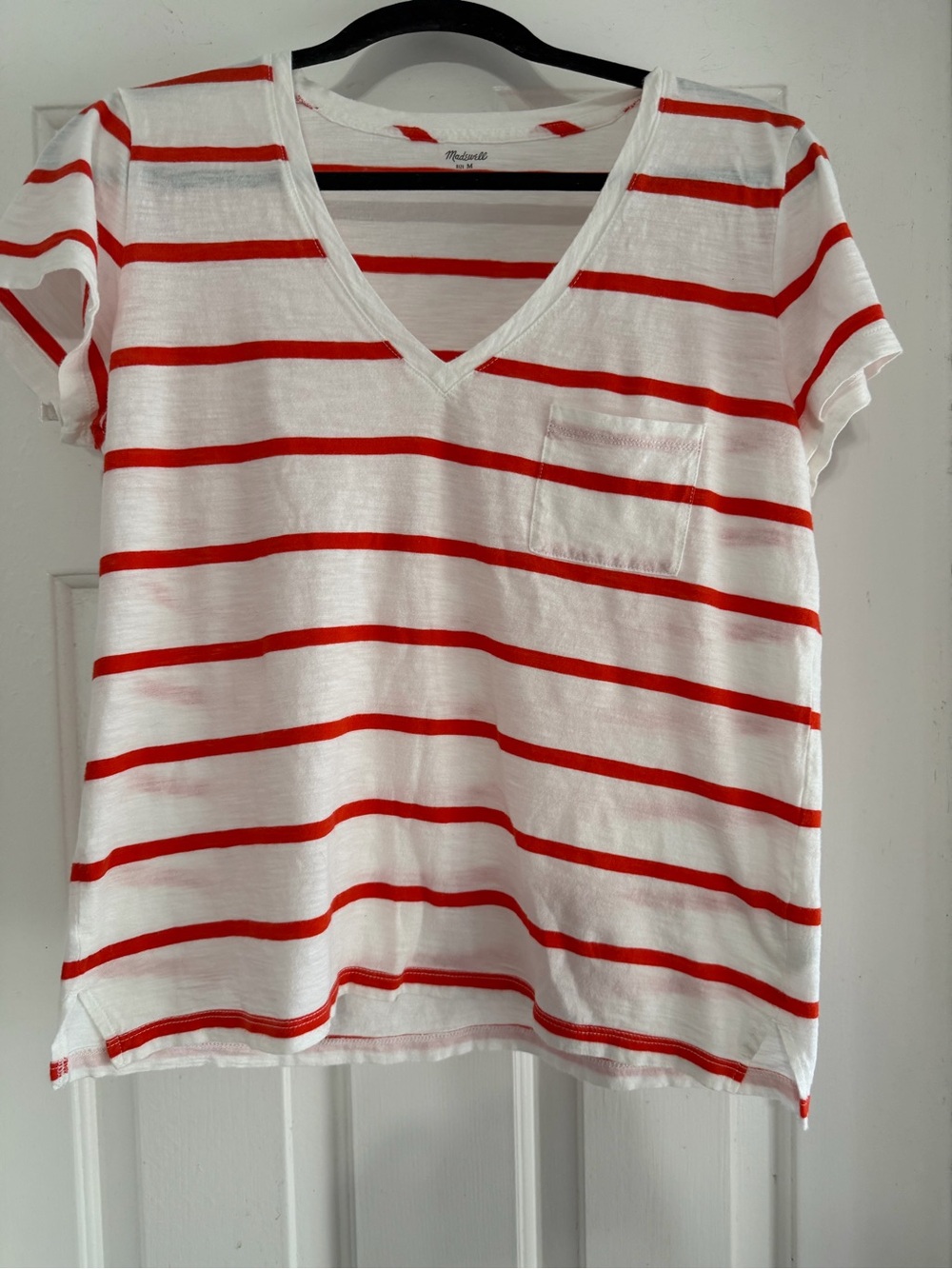 Madewell White Tee with Red and Stripes